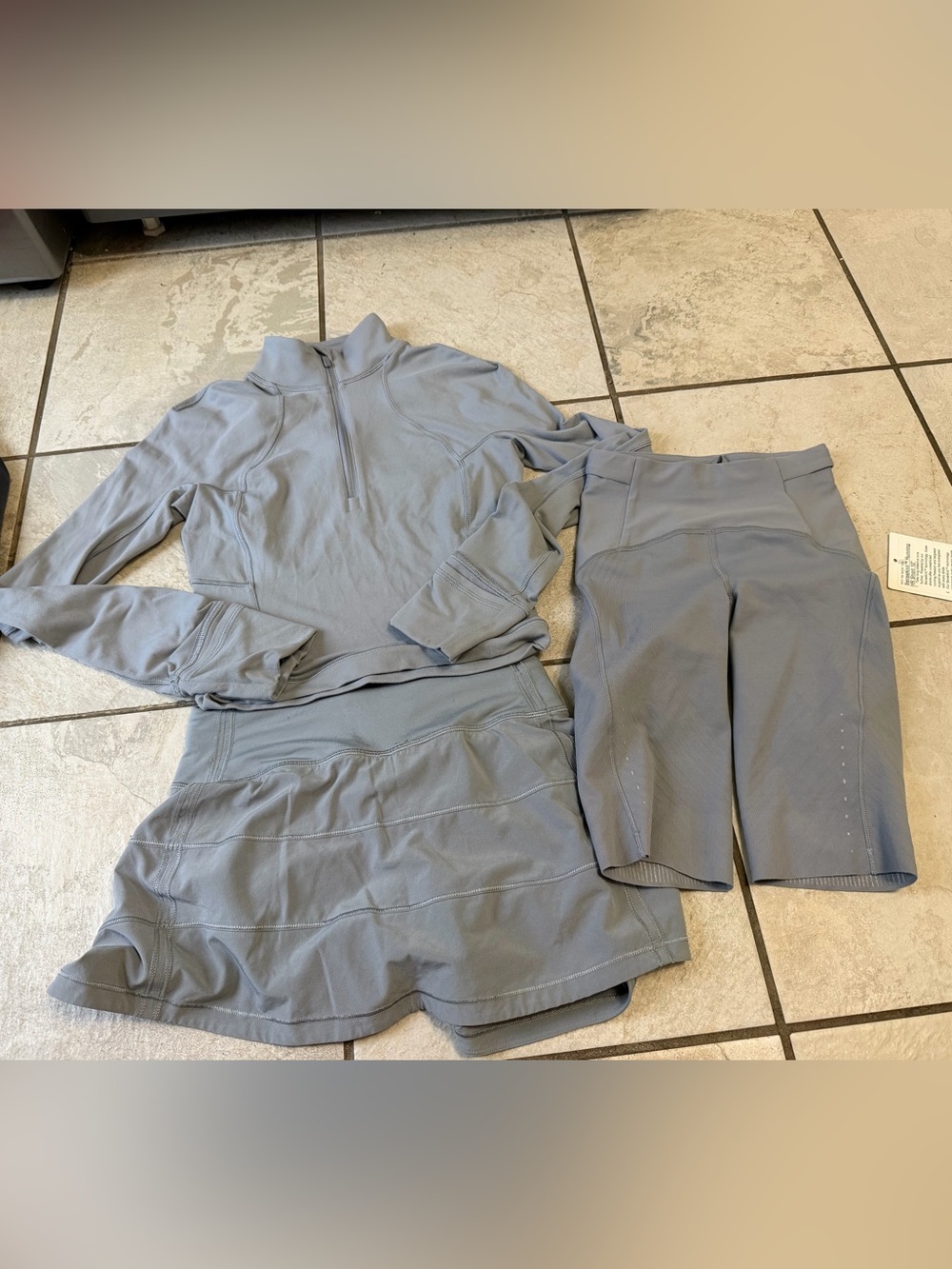 Women’s Athletic Set - Gray Half-Zip Top with Skort and Biker Shorts